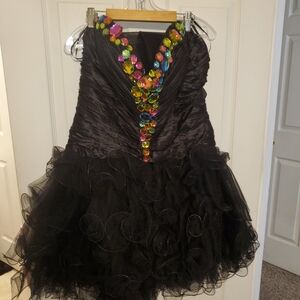 May Queen Short Black Dress with Jeweled Accent
